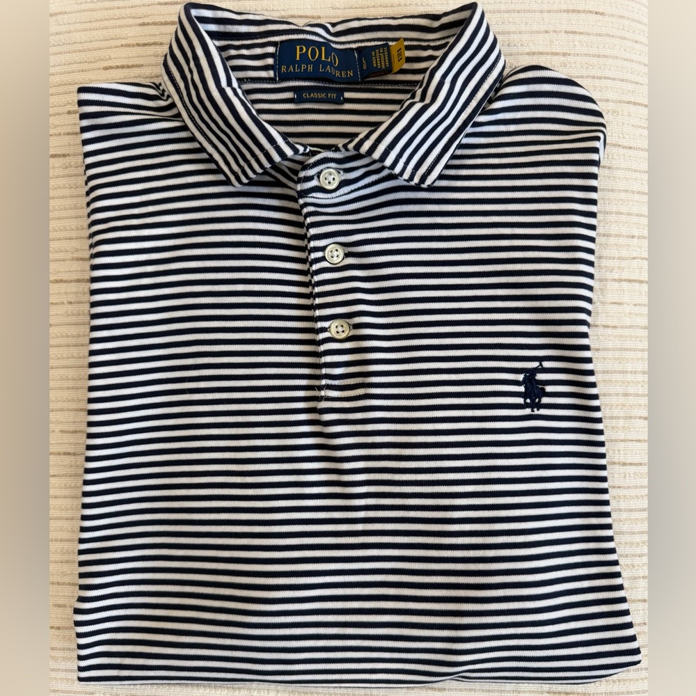 Ralph Lauren Polo cotton navy stripe polo shirt Large Navy white preppy